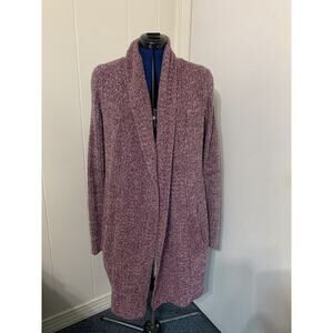 Barefoot Dreams Montecito Cardi Heathered Plum Cozychic Lite # 494 Sweater Sz L